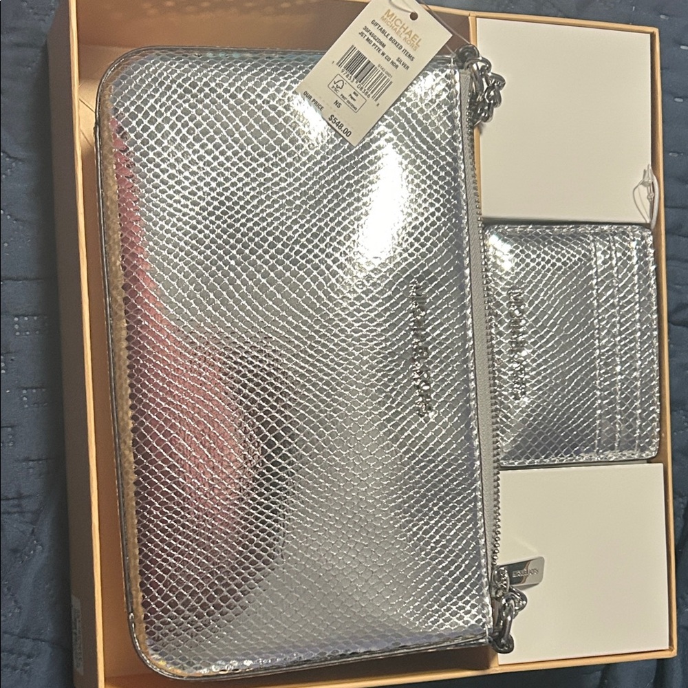 Michael Kors Metallic Silver Wallet Set